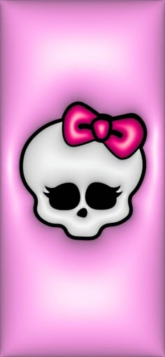 a skull with a pink bow on it's head is shown in this image