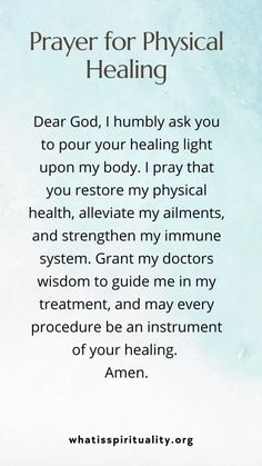 a prayer card with the words prayer for physical health and an image of a blue sky