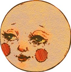 an image of a face painted on the side of a white circle with orange circles around it