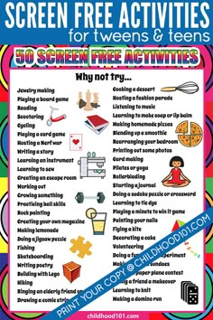 50 Screen Free Activities for Tweens & Teens. Fun boredom busters for pre-teens and teens.#tween #teen #screenfree #athome Pre Teen Summer Activities, Connection Activities For Kids, Boredom Busters For Teens, Back To School Crafts For Teens, Pre Teen Activities, Fun Challenges For Teens, Challenges For Teens, Fun Activities For Teens, Boredom Busters For Kids