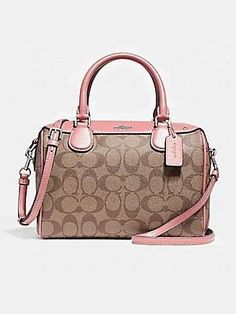 Coach Mini Bennett Satchel In Signature Khaki Blush F58312. Crossbody Satchel, Authentic Designer Handbags, Care Card, Silver Prices, Coach Purse, Gucci Handbags, Hobo Handbags, Coach Purses, Vuitton Handbags