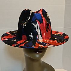 This Is Brand New Without Tags. One Size Fits Most Trendy Multicolor Fall Hat, Blue Fedora For Summer Parties, Blue Summer Fedora For Parties, Trendy Blue Brimmed Fedora, Blue Summer Party Fedora, Trendy Adjustable Blue Fedora, Multicolor Wide Brim Hat For Fall, Multicolor Wide Brim Fall Hat, Multicolor Flat Brim Winter Hat