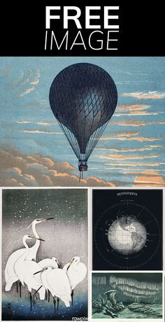 the cover of free image, featuring two birds and a hot air balloon