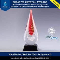 Hand blown red art glass drop award art glass teardrop award water drop art glass award droplet art glass award art glass rain drop award Murano style art glass drop sculpture blown glass drop shape award drop shape art glass award teardrop art glass trophy Blood Drop