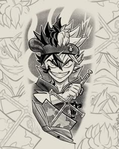 Asta Tattoo, Dark Tattoos For Men, Blackclover Asta, Black Flash Tattoos, Dragon Tattoo Ideas, Sketch Style Tattoos, Z Tattoo, Tattoo Anime