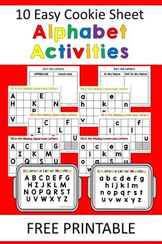 Easy Cookie Sheet Alphabet Activities Free Printable for Kids Cookie Sheet Alphabet Activities Free, Easy Literacy Centers Kindergarten, Cookie Sheet Activities, Alphabet Centers, Literacy Centers Kindergarten, Kindergarten Letters, Alphabet Kindergarten, Abc Activities, Kindergarten Centers