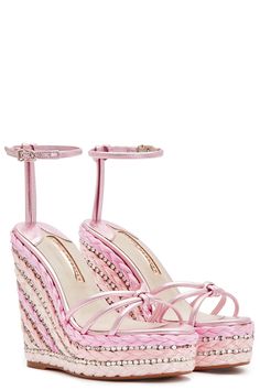 Sophia Webster alina crystal espadrille in rosa metallic. 140mm 100% Leather Upper 100% Rubber Sole Made in Spain Cute Shoes Heels, Girly Shoes, Shoe Inspo, Aesthetic Shoes, Sophia Webster, Swag Shoes, Look Vintage, Pretty Shoes, Dream Shoes