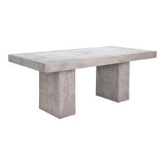 a concrete table with two legs and a long slab at the top, on a white background