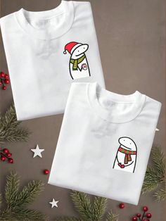 Blanco  Collar  Tela   Embellished Elástico Ligero Outfit Navidad, Navidad Christmas, Couple Outfits, Grinch, Christmas Sweaters, Mens Outfits, Mens Tshirts, Mens Tops, T Shirt