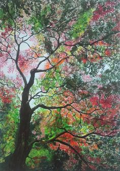 an oil painting of a tree in the fall