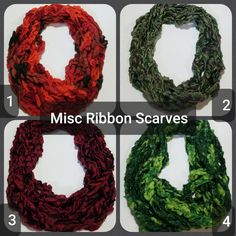 These cute crocheted scarves were made using Miscellaneous Ribbons yarn. These scarves are made using a  crochet hook. Ribbon scarves made using a full skein of yarn are 373 to 496 inches long.  These scarves are chain-stitched with a large crochet hook. The scarf in the listing photo is the one you will receive. In the event that there are two of the same color, you will receive the longer of the two unless specified. This yarn is now discontinued and is hard to find.  As well as being gorgeous Theater Props, Candle Wraps, Crocheted Scarves, Sparkly Scarf, Lacy Scarf, Large Crochet Hooks, Crocheted Scarf, Cosplay Jewelry, Candle Wrap