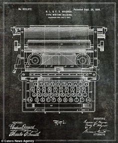 an old fashioned typewriter is shown in this black and white drawing, with the words