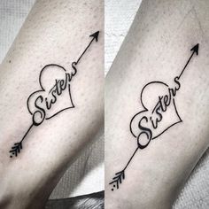 two tattoos that say sisters and sister's on the same page, one has an arrow