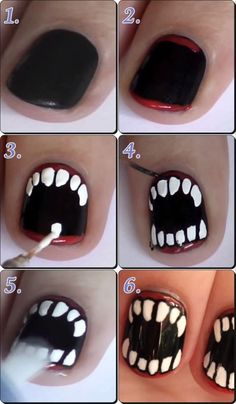 Halloween Nail Art Tutorial, Halloween Nails Easy, Cute Halloween Nails, Masks Diy, Games Diy, Halloween Recipe, Goth Nails