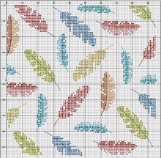 a cross stitch pattern with different colored leaves