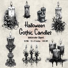 halloween gothic candles watercolor clipart