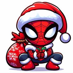 a cartoon spiderman with a santa hat