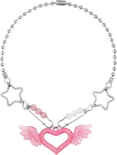 PRICES MAY VARY. Add a sweet final touch to your neck, goes well with any outfit with this kawaii pink heart necklace to elevate your look with Y2K Harajuku cutecore aesthetic jewelry Standard 23" length, zinc alloy ball chain with big star linking, punk details and a chunky pink heart wing pendant Perfect touch for daily casual look or also can be worn as beach summer jewelry, rave preppy accessories,... for a bright vibe and all the colorful happy vibes that you can imagine Y2K is everywhere! Y2k Pink Jewelry, Cute Accessories Y2k, Red Star Jewelry, Fluttershy Necklace, Cutecore Accessories, Cute Pink Accessories, Aesthetic Choker, Fairy Kei Accessories, Decora Accessories