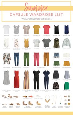 Pop Of Color Capsule Wardrobe, Business Capsule Wardrobe Summer, Wardrobe Downsizing, Capsules Wardrobe, Capsule Wardrobe List, Summer Outfit Guide, Wardrobe List, Everyday Outfits Summer, 70 Outfits