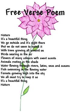 a pink flower with the words free verse poem