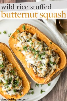 two stuffed sweet potatoes on a white plate