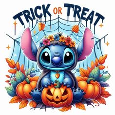 an image of a cartoon character with pumpkins on it's head and the words trick or treat