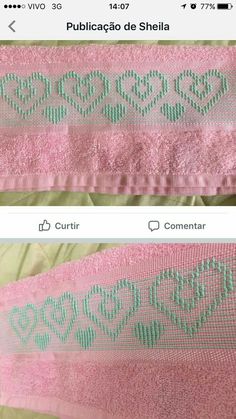 two pictures of the same fabric with different letters on it, one is pink and green