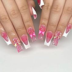 HNAPA French Tip Press on Nails Pink White Square Medium Fake Nails Glue on Nails with Ribbon Hearts Pearl Design False Nails with Glue Gel Women 24Pcs Acrylic Stick on Nail for Wedding AL88U9 Size: M. Nagel Tips, Manicure Tips, Nail Type, Flower Nail Designs, Nail Forms, Nail Length, Nailed It, False Nail, Nail Polishes