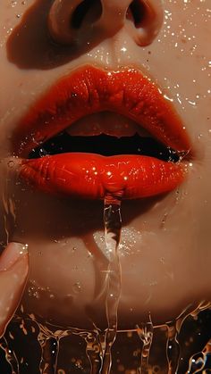 a woman's lips are covered in water