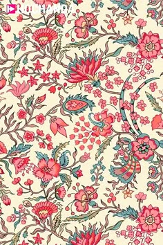 a floral wallpaper with pink flowers and green leaves on the bottom half of it