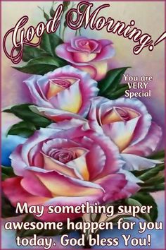 some pink roses are in the middle of a greeting card for someone's special day