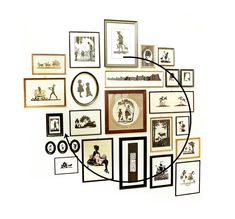 a circle is surrounded by many framed pictures