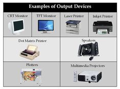 there are many different types of electronic devices on this table, including computers and printer