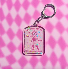 Get Your Mitts Off My Bits Pro-Choice funny cowgirl keychain. Pink Bubblegum Holographic Sparkle Aesthetic Keychain. MEASUREMENT: - 2 inch H Acrylic charm - 2-inch keychain clasp DETAILS: - Acrylic Charm - Double-sided print - Holographic Sparkly Star finish - Clear rounded finish - Lobster Clasp Cowgirl Keychain, Bubblegum Aesthetic, Aesthetic Keychain, Sparkle Aesthetic, Keychain Pink, Pink Bubblegum, Reproductive Rights, Feminist Art, Acrylic Charms