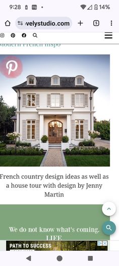 an image of a house with the words french country design ideas as well as a house tour with design by jenny martin