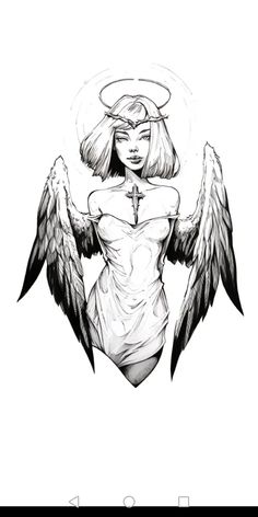 a drawing of an angel with wings on it's back and the words angels above her