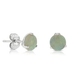 Classic opal earrings, 6mm round, in 14K white gold. Opal Earrings, Jewelry Shop, Opal, White Gold, Stud Earrings, Gold, White