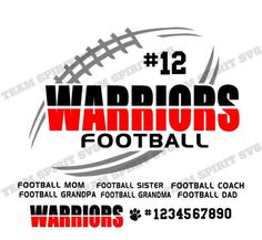 the warriors football team logo is shown in red and black