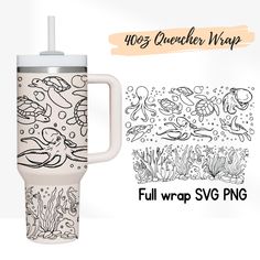 the full wrap svg bundle includes an ocean scene, fish and seaweeds