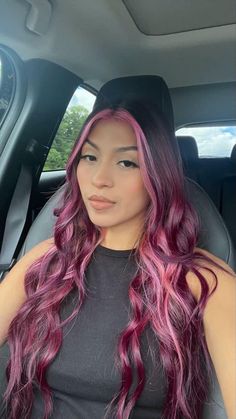 Cute Hair Colors Colorful, Pink Balayage Red Hair, Plum And Magenta Hair, Hair Dye Ideas For Brunettes Straight, Burgandy Hair With Pink Money Piece, Burgundy With Pink Hair, Burgundy Hair With Black Underneath, Pink And Burgandy Hair, Burgundy Hair Pink Highlights