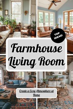 a collage of photos with the words farmhouse living room