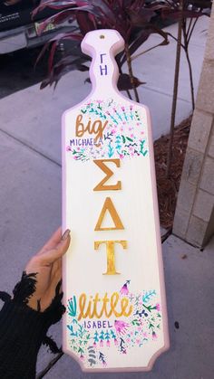 Sorority Paddles Ideas Simple, Tri Delta Paddle Ideas, Sorority Paddles Big Little, Tri Delta Paddle, Boho Paddle Sorority, Dphie Paddle, Blue Paddle Sorority, Alpha Gamma Delta Paddle, Canvas Sorority