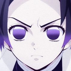 an anime character with purple eyes and black hair