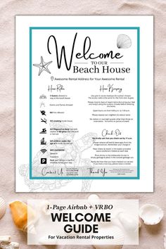 A quick "Welcome to Our Home" 1 page guide that you can print & hang near your home's entrances or exits. Give your guests a quick update on the House Rules, House Keeping & Check-Out information to keep them in-the-known. Update content within minutes using this Canva template! This template includes 1 page and is available in 8.5"x11". (You can resize it if you have Canva Pro! Or copy/paste into a new design.) Airbnb House Rules, Airbnb Welcome Sign, Hotel Card, Unique Lettering, Beach House Living Room, Airbnb House, Welcome Letters, Entrance Sign, Turtle Beach