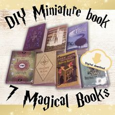 there are many books on the cover of this book, and it's title says diy miniature book 7 magic books