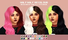 Half Half Hair, Split Hair Color, Half And Half Hair, Split Dye, Sims 4 Alpha