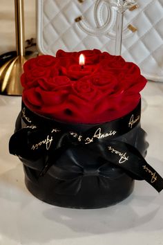 Lavish Rose Bouquet Candle in Lipstick - XXL Candle Bouquet, Realistic Candles, Black Bouquet, Candle Ribbon, Roman Candle, Ghost Candles, Handcrafted Candles, Rose Candle, Romantic Atmosphere