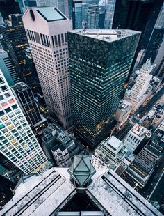 an aerial view of skyscrapers in new york city