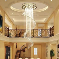 #Foyer Chandelier #Home decoration #Entryway Lights #High ceiling chandelier #Spiral Crystal Chandelier #Raindrop chandelier 2 Story Foyer Chandelier, Large Entryway, Foyer Staircase, Entryway Chandelier, Crystal Room, Foyer Chandelier, Stainless Steel Lighting, Beautiful Chandelier, Chandelier Style