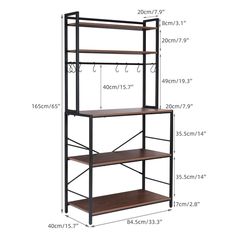 an image of a shelf with hooks on it and measurements for the top tiers